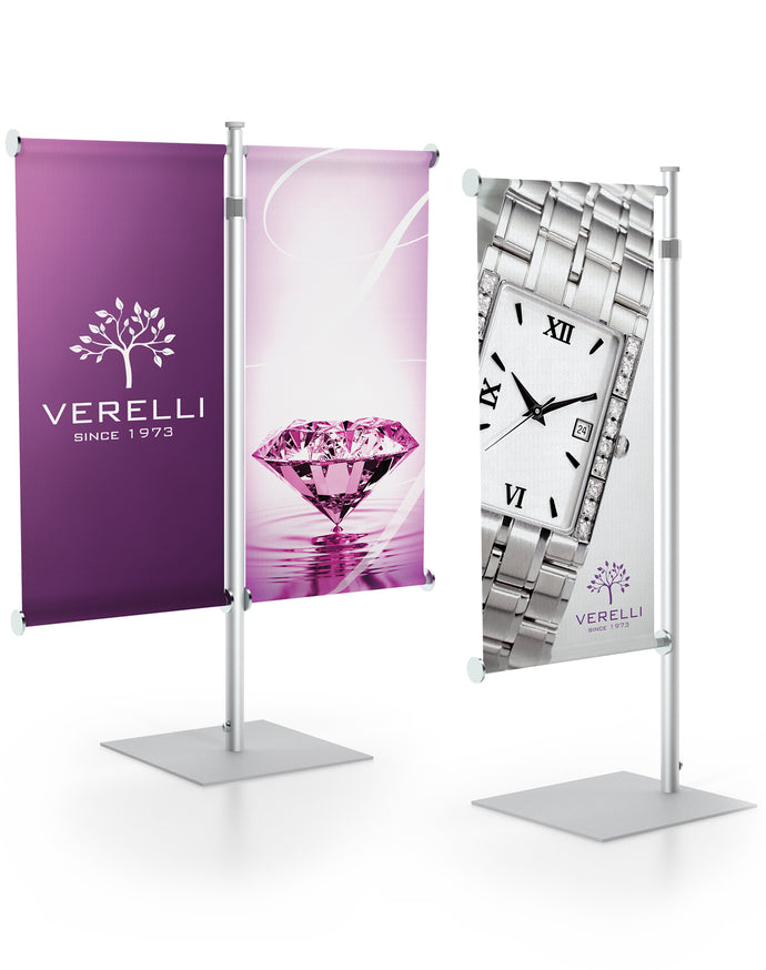 Ct Banner Stand | 18 Inch Dowels | Side by Sided | Silver