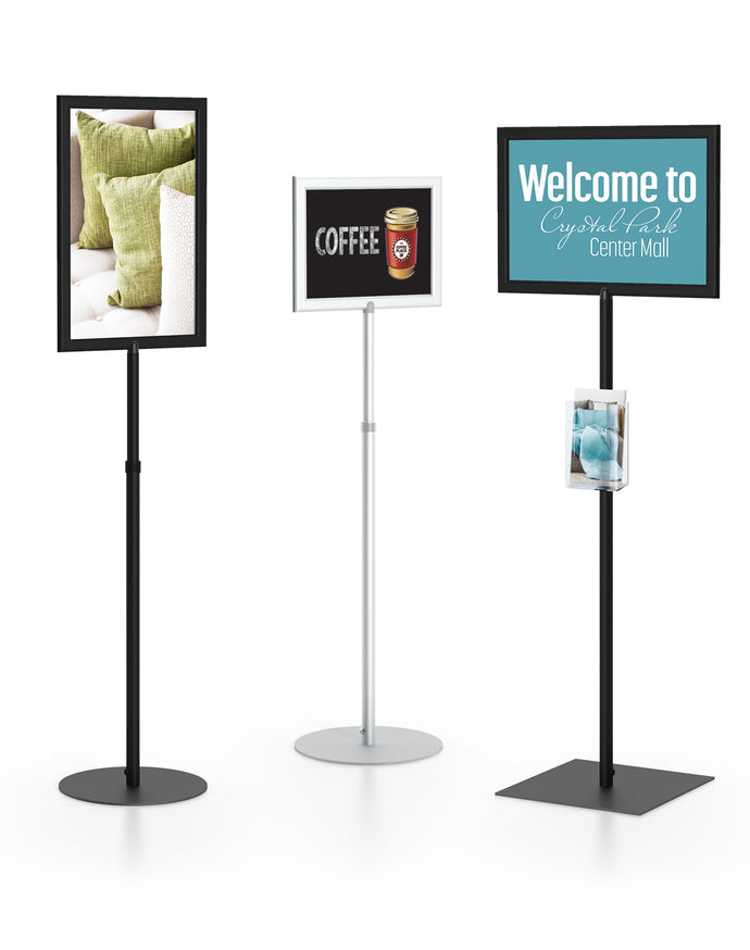 Perfex Pedestal 14 x 22 Round Base | Fixed Pole | Vert | Silver