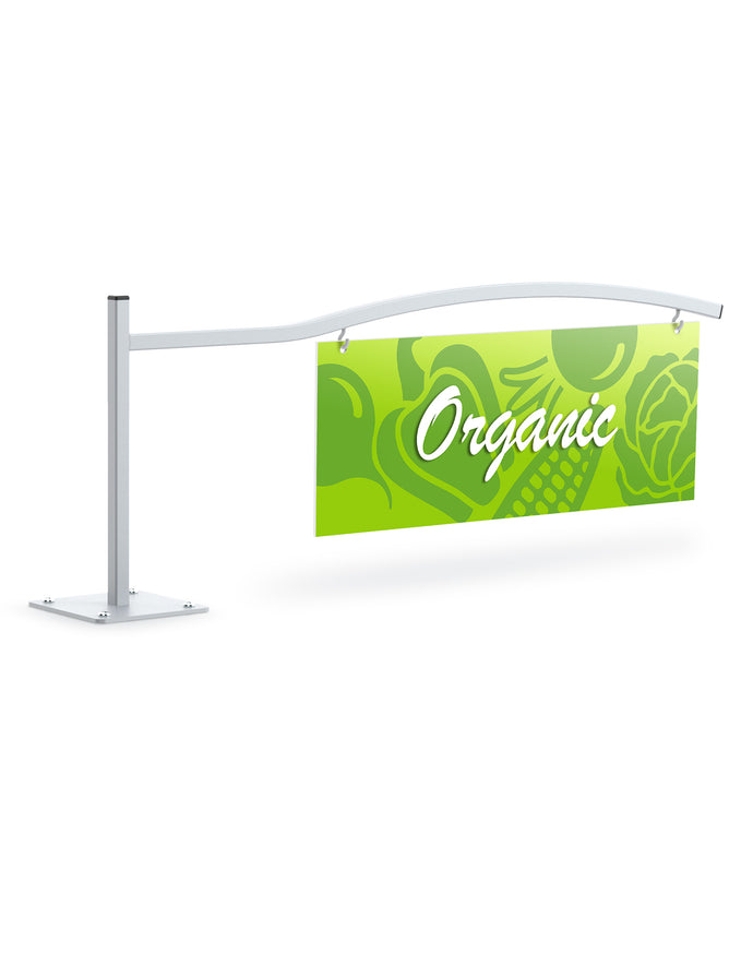 Stellar Aisle Marker | Curved 24 Inch Arm | 9 Inch Upright | 4 Inch Square Base
