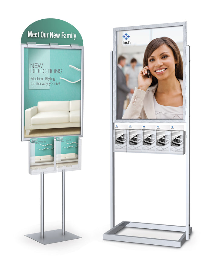 Signholder 22 x 28 W/ 2 Catalog Holders | 1 Side | Silver